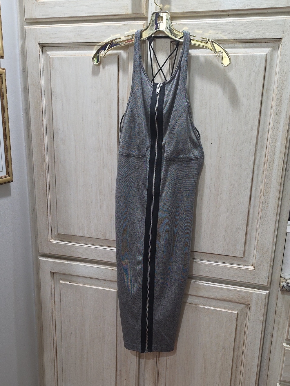 Alexander Wang Ponte Criss-Cross Front-Zip Dress in heather grey.